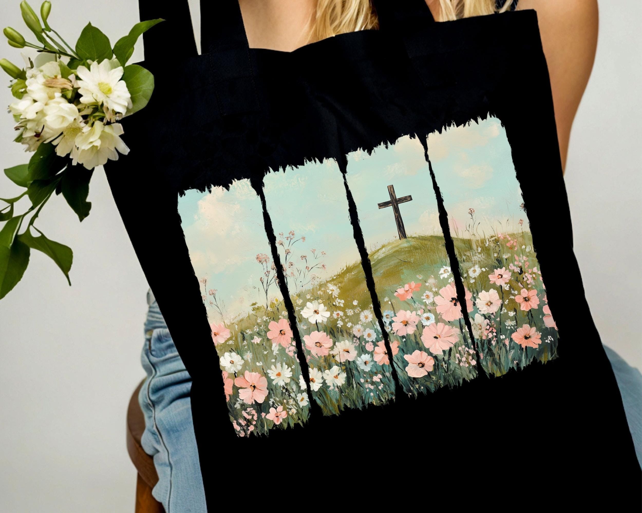Christian Easter Tote Bag – Canvas Bible Verse Bag – Religious Gift for Her – Jesus Tote – Bible Study Canvas Tote – Faith-Based Gift